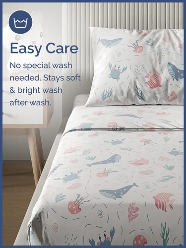 Vista 5 de CGK Linens Sábanas tamaño individual, juego de 3 piezas, de pez, color rosado, temática de animales marinos, ultrasuave, transpirable, lavable a