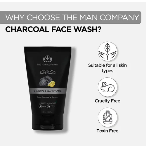 Vista 5 de The Man Company Lavado facial de carbón activado para menylang ylang y argán aceites esenciales contaminación, control de aceite de acné, limpieza