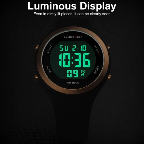 Vista 6 de GOLDEN HOUR Reloj de pulsera de silicona con cronógrafo digital impermeable para mujer