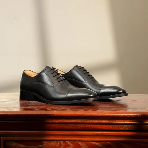 Vista 5 de DESAI Zapatos de vestir para hombre con cuero genuino en zapatos clásicos formales de cuero Oxford para hombres