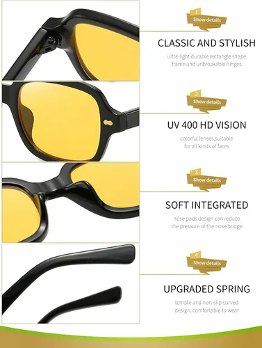 Vista 6 de Dollger Gafas de sol rectangulares retro para mujer gafas de sol cuadradas pequeñas protección UV 400 con marco tachonado