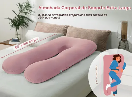 Vista 2 de QUEEN ROSE Almohadas de embarazo extra largas, almohada corporal en forma de U de 60 pulgadas para dormir, almohada refrescante de maternidad