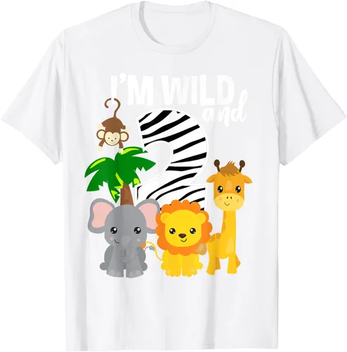 Vista 57 de Camiseta de cumpleaños con temática de zoológico de I'm Wild and 2, Negro, S