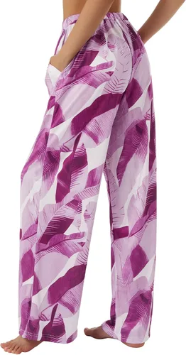 Vista 3 de CHAUKAREAUL Women Wide-Leg Trousers, Leaves Print Drawstring Elastic Waist Yoga Pants, SMLXLXXLXXXL