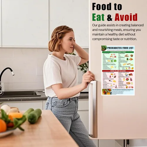 Vista 2 de Tabla de lista de alimentos para la diabetes, tabla magnética de alimentos saludables, hoja de referencia rápida para prediabetes, tabla