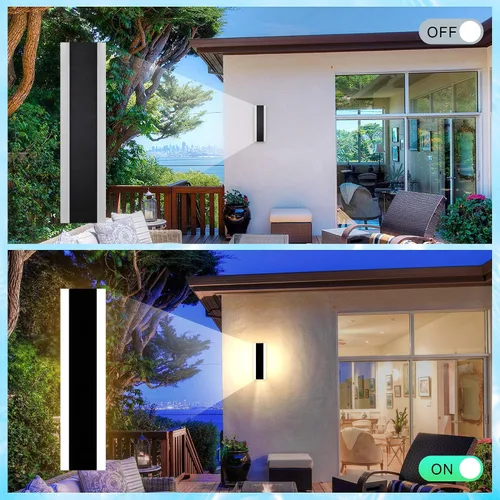 Vista 4 de Lámpara de pared para exteriores, moderna lámpara de pared LED larga, color negro, IP65, impermeable, 12 W, 3000 K, luces de pared rectangulares
