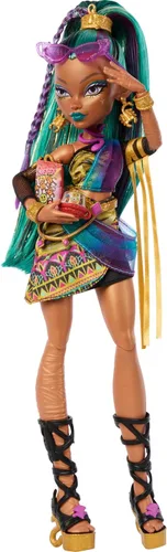 Vista 14 de Muñeca Monster High, Abbey Bominable Yeti de moda con mamífero mamut mascota y accesorios temáticos Muñeca Yeti en ropa morada peluda con mamut