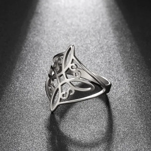 Vista 4 de TEAMER Anillo de nudo de brujas, amuleto celta de acero inoxidable, joyería vintage para mujer