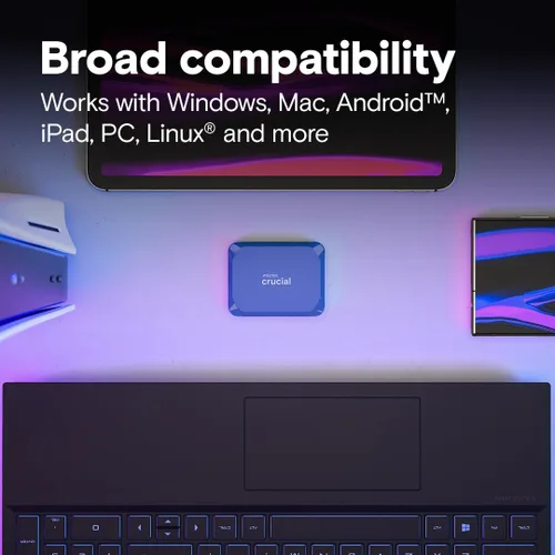 Vista 5 de Crucial X10 SSD portátil de 1 TB, hasta 2,100 MB/s, USB 3.2 USB-C, unidad externa de estado sólido, compatible con Windows, Mac y Android Azul