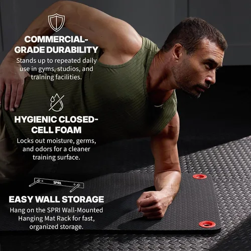 Vista 3 de SPRI Hanging Exercise Mats for Gyms, Closed-Cell Foam Yoga & Fitness Mats with Grommets, Thick Workout Mats for Studios & Group Fitness Classes