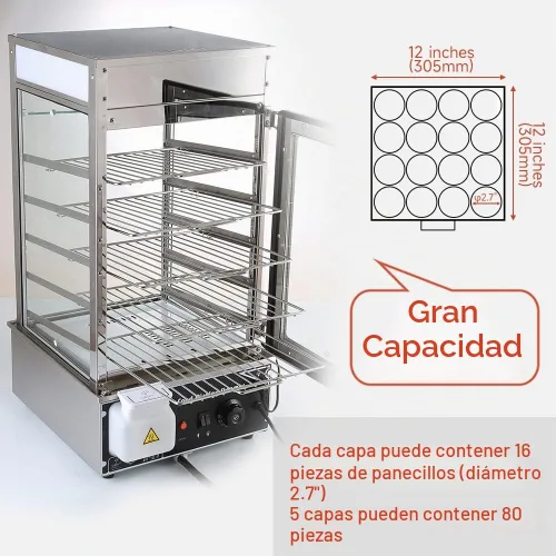 Vista 4 de Vaporizador eléctrico de 5 niveles, calentador de alimentos de acero inoxidable comercial con control automático de temperatura, para bollos, baozi