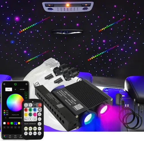 Vista 10 de AKEPO - Kit de luces de fibra óptica activadas por música de tamaño pequeño para automóvil y hogar, de 32 W, de doble puerto, de diferentes