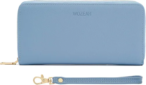 Vista 6 de WOZEAH - Cartera de piel sintética con cremallera y bloqueo RFID para mujer, ideal para viajar