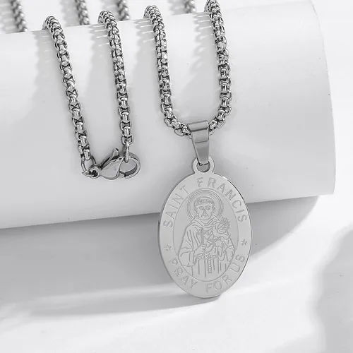 Vista 3 de Collar de San Miguel, San MiguelVirgen MaríaRafaelJudeCristóbalBenedictoJoséPatrickFranciscoFlorianThomasAnthony, acero inoxidable, 24