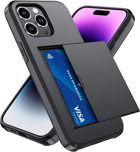 Vista 63 de Qinmay Funda compatible con iPhone 7 Plus/8 Plus con tarjetero, doble capa a prueba de golpes, funda protectora resistente con ranura oculta Negro