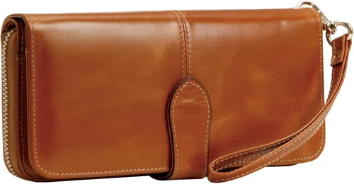 Vista 3 de Heshe Monederos vintage de cuero genuino para mujer bolso cruzado con asa superior bolso cruzado de diseñador para mujer y carteras largas con clip