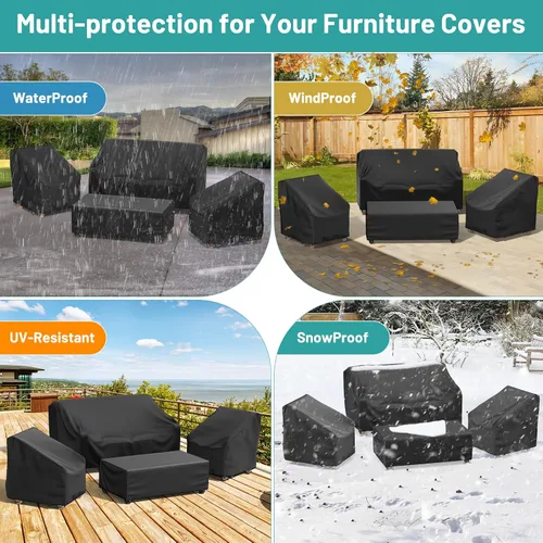 Vista 6 de Mrrihand Fundas para muebles de patio, 4 piezas, funda impermeable para muebles de exterior, incluye funda para sofá exterior, 2 fundas para sillas