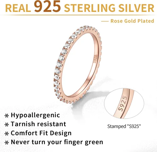 Vista 7 de ChicSilver Anillo personalizable de 0.08 pulgadas de plata de ley 925 con circonita cúbica, apilable, para compromiso o boda, para mujer, talla Oro