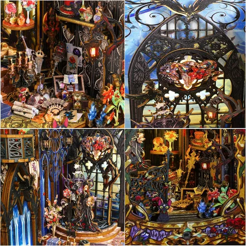 Vista 3 de Modelo de soporte para libros, kits de rincón de libros para adultos, Halloween, rompecabezas góticos mágicos oscuros 3D, estante de libro, castillo