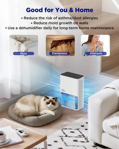 Vista 5 de EasyAcc Deshumidificador pequeño para baño, RV, tanque de 68 onzas Blanco puro