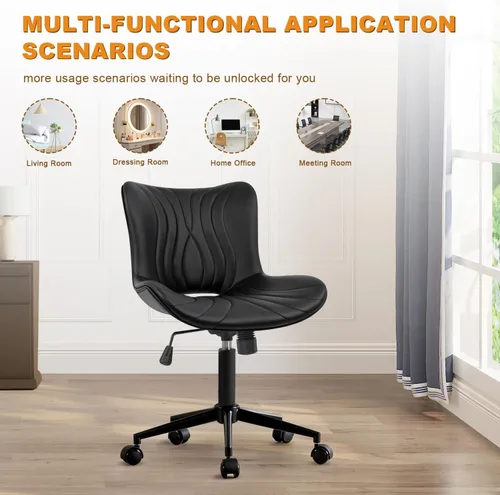 Vista 7 de Silla de oficina, silla de escritorio sin brazos con ruedas, ergonómicas y cómodas sillas de trabajo para computadora en casa, silla de tocador