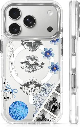 Vista 20 de Funda para iPhone 13 Pro, transparente con bonito patrón de tiburón azul, compatible con Magsafe funda protectora suave para mujeres y niñas (blanco)