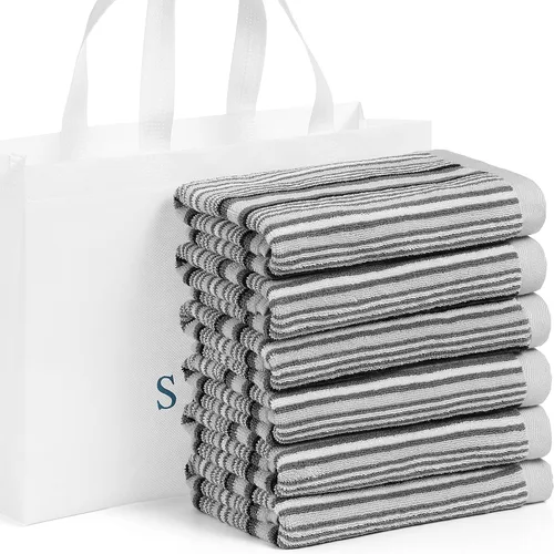 Vista 12 de SALAS Toallas de cocina premium para secar platos, toallas de cocina grandes de algodón, paños de felpa a rayas, juegos de toallas gruesas altamente