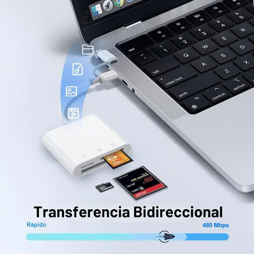 Vista 4 de Lector de tarjetas SD USB C para iPhone 17/16/14/iPad, adaptador USB tipo C a CF/SD/MicroSD de 3 ranuras compatible con flash compacto, SD/MicroSD 3
