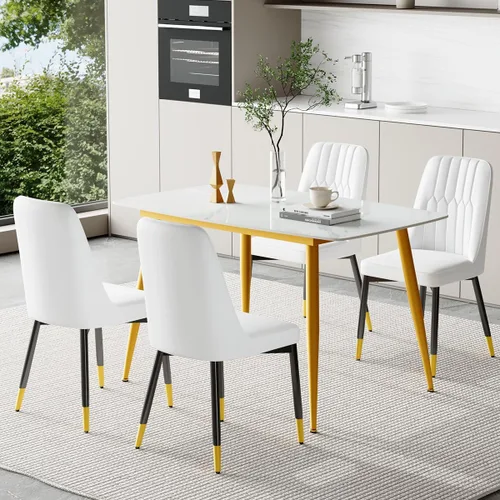 Vista 65 de Juego de 4 mesas de comedor negras para mesa de comedor de 4,50 pulgadas para 4, sillas de cocina de piedra sinterizada, fácil de montar, adecuado