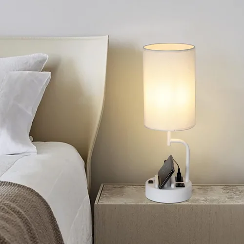 Vista 7 de Dreamholder - 2 lámparas de mesa con 3 puertos de carga USB, moderna lámpara de escritorio con toma de corriente alterna y soportes para teléfono