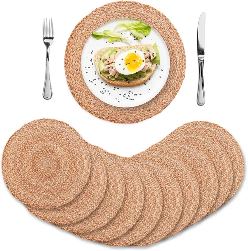 Vista 13 de Eco Crave - Juego de 2 manteles individuales redondos tejidos de yute, natural, 33 cm, estilo boho, rústico, de granja, tejido a mano