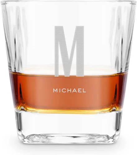 Vista 2 de WEDDINGSTAR Vaso de whisky cuadrado personalizado 8oz grabado personalizado - Monograma Sans Serif
