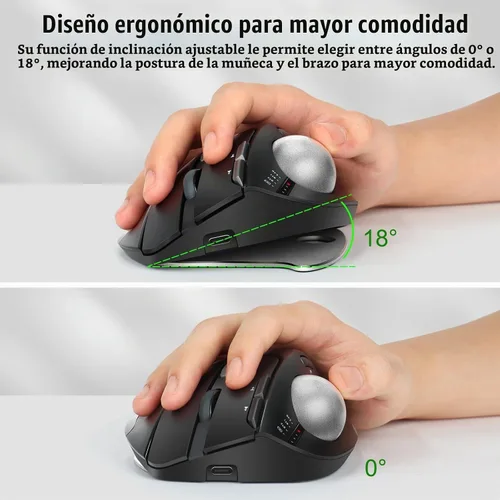 Vista 3 de TRELC Ratón Trackball Inalámbrico, Ratón Ergonómico con Bola Rodante con 4800 DPI/7 Botones Programables, Ratón de Control con Pulgar, Ratón Óptico