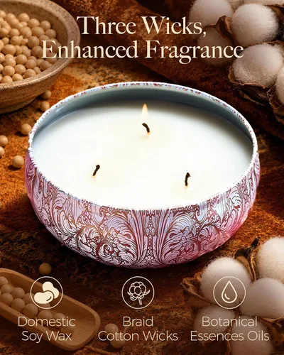 Vista 71 de M&SENSE Velas aromáticas de bayas cítricas, vela grande de lata de soja de 3 mechas, más de 40 horas de tiempo de combustión, cera vegana 100%