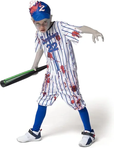 Vista 4 de Spooktacular Creations Disfraz de zombi de béisbol azul para fiestas de disfraces de Halloween, disfraces de fiesta temática de zombis