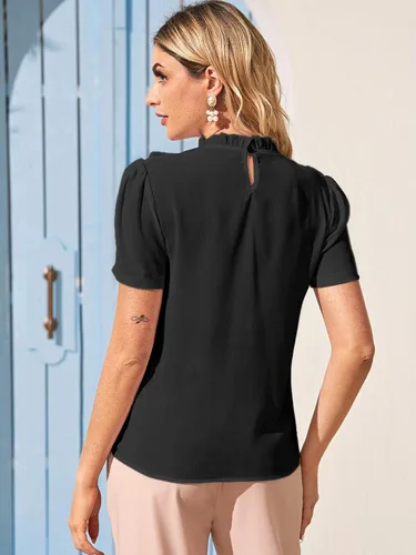 Vista 2 de Floerns Blusa de gasa con volantes y cuello alto falso para mujer