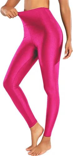 Vista 2 de Sghenr Pantalones de yoga de cintura alta para mujer, con control de abdomen, mallas deportivas brillantes para entrenamiento