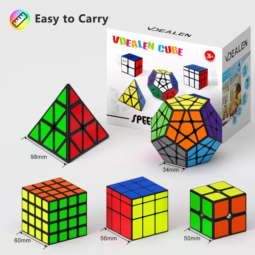 Vista 2 de Vdealen Juego de cubos de velocidad, 2 x 2, 4 x 4, espejo piramidal, dodecaedro, paquete de cubos mágicos, rompecabezas de juguetes para premios