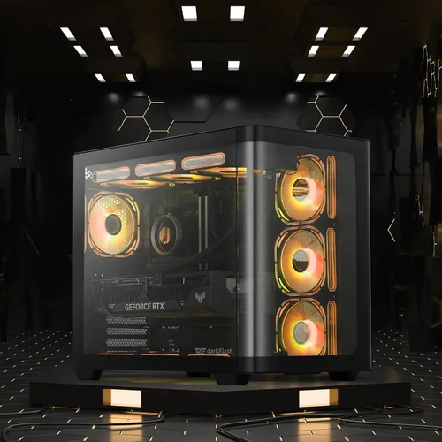 Vista 8 de darkFlash ATX Mid-Tower Estuche para PC Gaming, Enchufe Trasero BTF para Placa Base, con 4 Ventiladores ARGB Estuche para Computadora, Vidrio Curvo