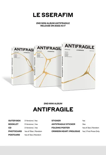 Vista 2 de (Pre-Order Benefit) LE SSERAFIM ANTIFRAGILE 2nd Mini Album ( VER.3 )+1ea Store Gift Photo Card K-POP SEALED