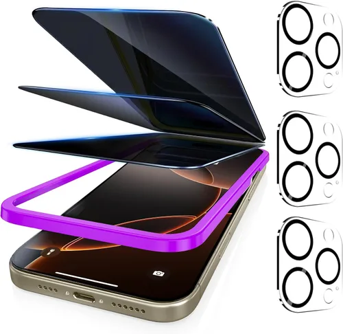 Vista 12 de Fotbor [Paquete de 3+3] Protector de pantalla de privacidad para iPhone 13 Pro Max con protector de lente de cámara, cobertura completa privada
