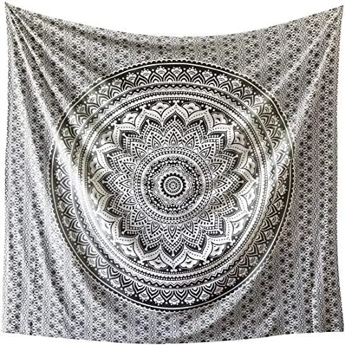 Vista 4 de Popular Handicrafts Original Ombre - Tapiz indio Mandala para pared, ornamento hippie, colcha bohemia con brillo metálico