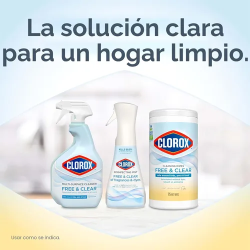 Vista 6 de Clorox Toallitas de limpieza Free & Clear, aroma ligero a limón, 75 unidades, paquete de 3 (el paquete puede variar)