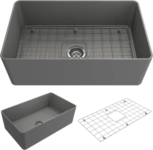 Vista 14 de BOCCHI Aderci - Fregadero de cocina ultradelgado con delantal delantero de granja de 30 pulgadas, fregadero de cocina de un solo tazón con rejilla