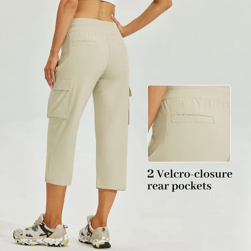 Vista 2 de Willit Pantalones de golf tipo cargo para mujer, con bolsillos, de secado rápido, ligeros, casuales para exteriores