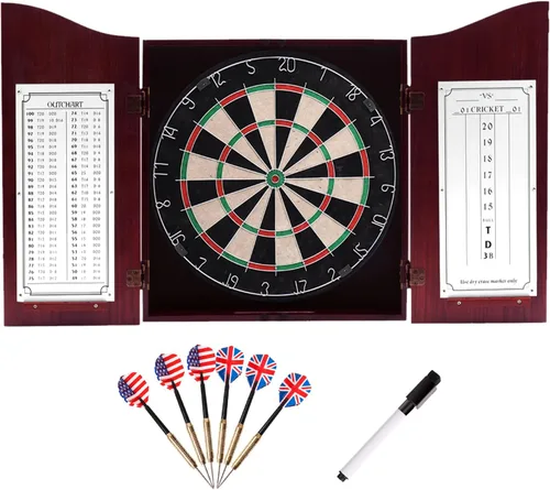 Vista 10 de GSE Games & Sports Expert Armario profesional de madera maciza con diana de sisal/cerdas, marcador y 6 dardos de punta de acero, fácil montaje
