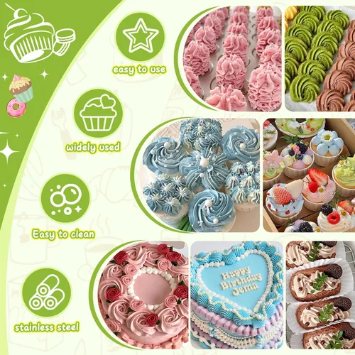 Vista 8 de FANTEXY Juego de Jeringas para Decorar Postres, Kit de Manga Pastelera de Acero Inoxidable, Herramientas para Decorar Pasteles, 6 Boquillas de Manga