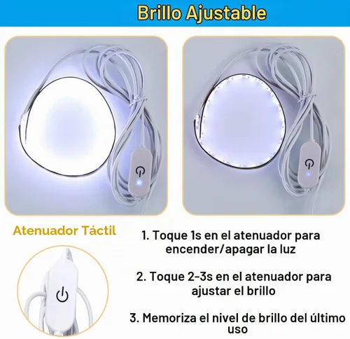 Vista 2 de Tira de luz de costura brillante con atenuador táctil blanco frío 6500K