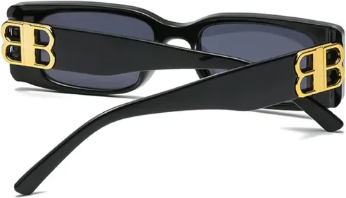 Vista 2 de DUPER, Lentes de sol rectangulares para mujer, lentes de sol rectangulares anchos, y2k, 90s, vintage, retro, moda, kardashian, Negro