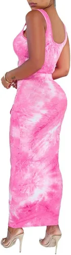 Vista 2 de Remelon - Sexy top sin mangas con impresión tie dye y falda ajustada a juego. Traje de 2 piezas., Vaina, S